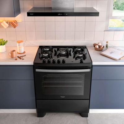 Fogão Dako Supreme Glass 5 Bocas com Mesa de Vidro e Tripla Chama Preto / Bivolt