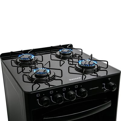 Fogão Suggar de Piso Cook Essence 4 Bocas com Mesa de Vidro Preto