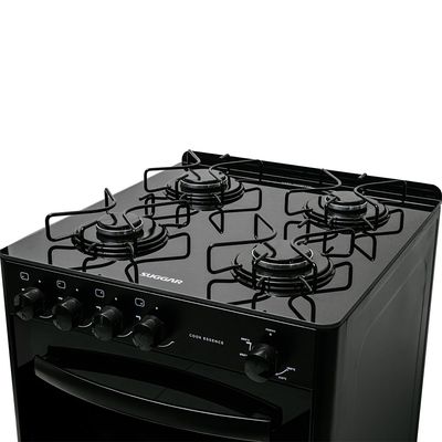 Fogão Suggar de Piso Cook Essence 4 Bocas com Mesa de Vidro Preto