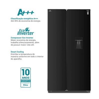 Geladeira 434L Philco Frost Free Inverter Side by Side PRF43A 127V