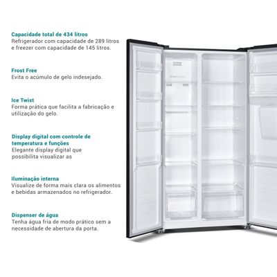 Geladeira 434L Philco Frost Free Inverter Side by Side PRF43A 220V