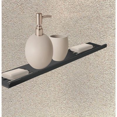 Prateleira Suporte Duplo Para Banheiro Preto Fosco Grega Aço Inox 40cm