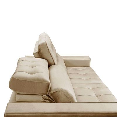 Sofa Retratil Reclinavel 2 Lugares 2,90 Vitória Veludo Bege Lansofbr