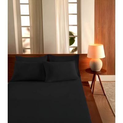 Jogo De Cama Queen Malha 3 Peças Liso Vivaldi Preto UN / Preto