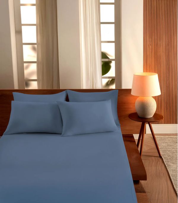 Jogo De Cama King Malha 3 Peças Liso Vivaldi Azul UN / Azul