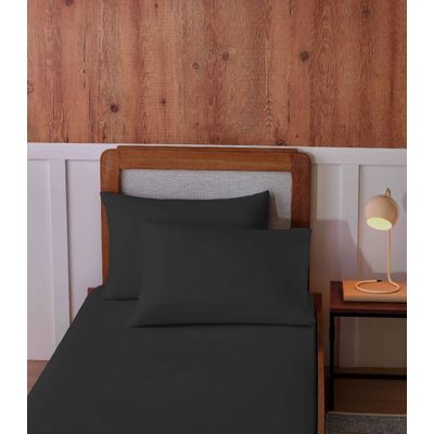 Jogo De Cama Solteiro Malha 2 Peças Liso Vivaldi Preto UN / Preto