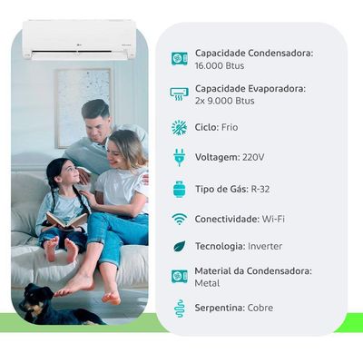 Ar Condicionado Multi Split Dual Inverter Voice LG 16000 Btus (2x Evap 9000) Frio 220V
