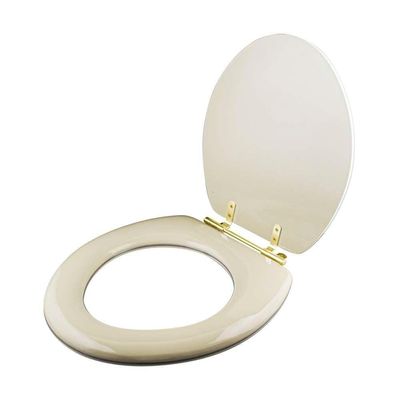Assento Sanitario Almofadado Convencional Oval Bone Para Vaso Ideal Standard Com Ferragem Dourada