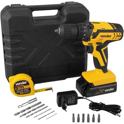 Furadeira E Parafusadeira à Bateria 12v Bivolt Pfv 012 Com Kit De Brocas E Bits Vonder Bivolt
