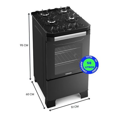 Fogão Itamaster Itatiaia 4 Bocas Preto Bivolt