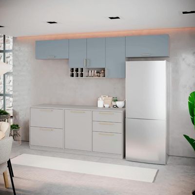 Cozinha Completa Itatiaia Essence 280cm Com Nicho Em Madeira Fendi-gris