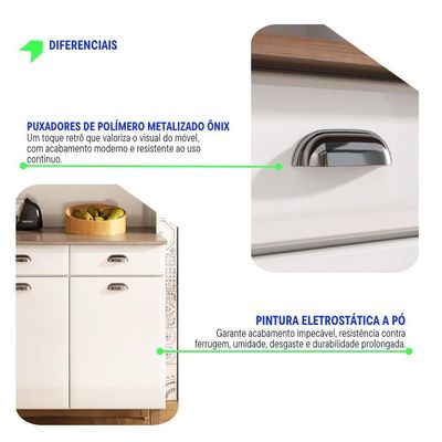 Kit De Cozinha Compacta 120cm Em Aço Branco Retrô