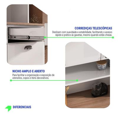 Kit De Cozinha Compacta 120cm Em Aço Branco Retrô
