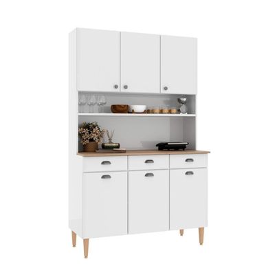 Kit De Cozinha Compacta 120cm Em Aço Branco Retrô