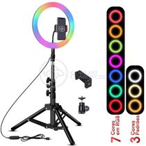 Kit Iluminador Luz Ring Light Rgb Colorida 1026Cm Tripé