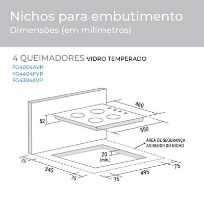 Cooktop 4 Bocas FG4004AVP a Gás Acendimento Superautomático Suggar Preto / Bivolt