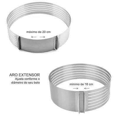 Aro Cortador Bolo em Camadas Ajustavel Aço Inox