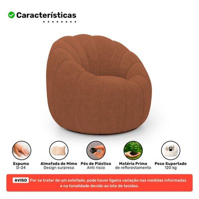 Poltrona Decorativa Concha Fixa Com Puff Estilo Abóbora Shell Bouclê Terracota - Desk Design