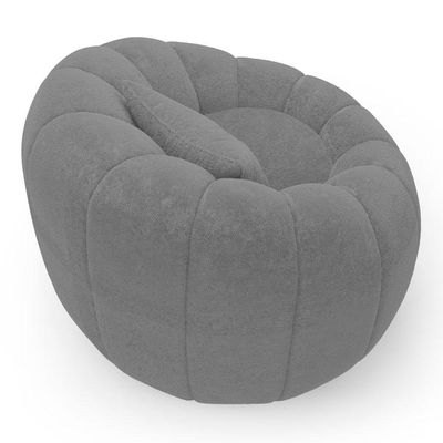 Poltrona Decorativa Concha Giratória Com Puff Estilo Abóbora Shell Bouclê Cinza Escuro - Desk Design