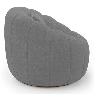 Poltrona Decorativa Concha Giratória Com Puff Estilo Abóbora Shell Bouclê Cinza Escuro - Desk Design