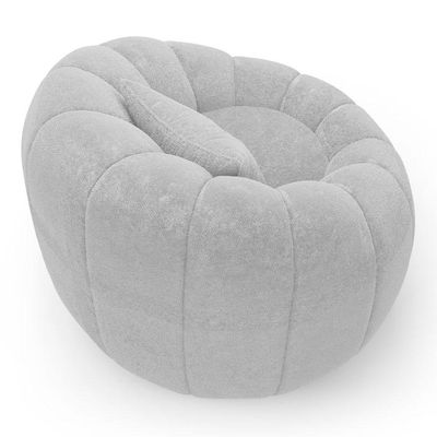 Poltrona Decorativa Concha Giratória Com Puff Estilo Abóbora Shell Bouclê Cinza Claro - Desk Design