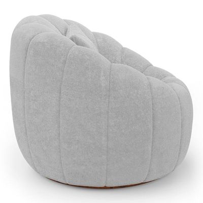 Poltrona Decorativa Concha Giratória Com Puff Estilo Abóbora Shell Bouclê Cinza Claro - Desk Design