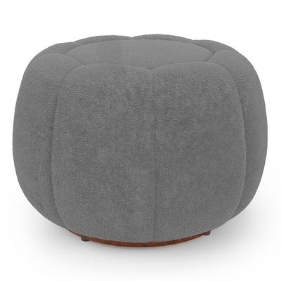 Poltrona Decorativa Concha Giratória Com Puff Estilo Abóbora Shell Bouclê Cinza Escuro - Desk Design