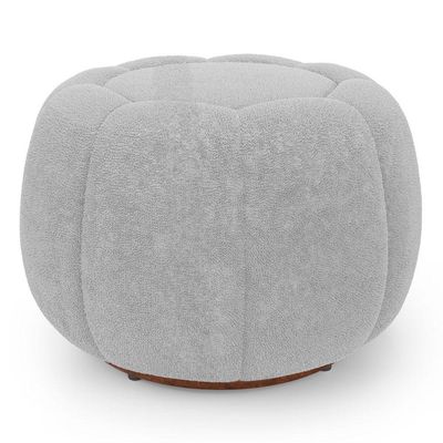 Poltrona Decorativa Concha Fixa Com Puff Estilo Abóbora Shell Bouclê Cinza Claro - Desk Design