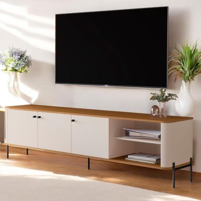 Rack Para Sala Tv Até 70 Polegadas Moderno 3 Portas - Off White Nature Preto