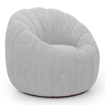 Poltrona Decorativa Estilo Concha Abóbora Shell Fixa Bouclê Cinza Claro - Desk Design