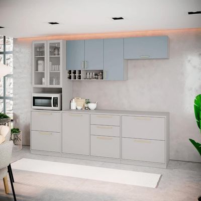 Cozinha Completa Itatiaia Essence 270cm Com Vidro Em Madeira Fendi-gris