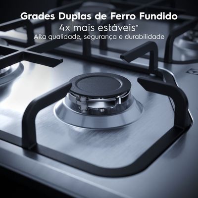 Cooktop 4 Bocas a Gás Electrolux Inox Experience Multi Chama e Grade Ferro Fundido (KE4XC) Bivolt