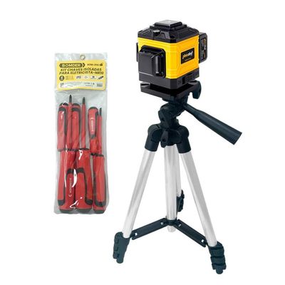 Kit Nível Laser Verde 3d 12 Linhas Tripé Ajustável E Chaves Fenda E Philips