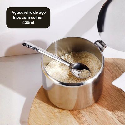 Açucareiro de aço inox com colher 420ml
