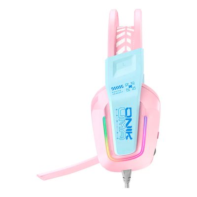 Fone de Ouvido Gamer Headset Profissional Rosa LED