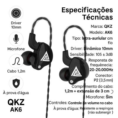 Fone De Ouvido Qkz Ak6 Ares Profissional Retorno De Palco Dj