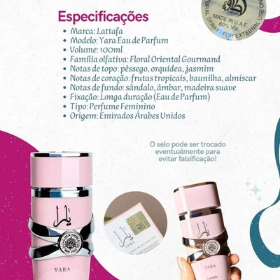 Yara Lattafa Feminino - Fragrância Ótima Fixação