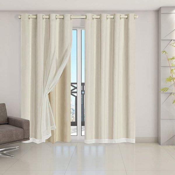 Cortina Blackout Voil Liso 2,80m x 2,30m Voil 100% Poliéster/Forro 100% PVC - Bege