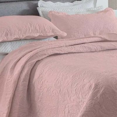 Kit Cobre Leito Colcha Basic Queen 3 Peças Dupla Face Liso Classic - Rose Claro - 100% Poliéster