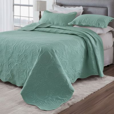 Kit Cobre Leito Colcha Basic Queen 3 Peças Dupla Face Liso Classic - Verde Malva - 100% Poliéster