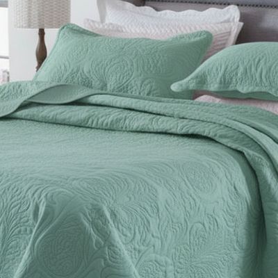 Kit Cobre Leito Colcha Basic Queen 3 Peças Dupla Face Liso Classic - Verde Malva - 100% Poliéster