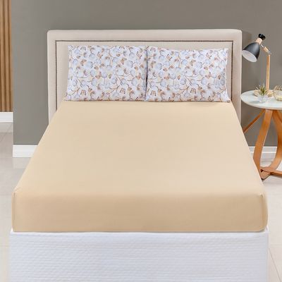 Jogo de Lençol Luar Casal 3 Peças Malha 100% Algodão Estampado - Mostarda Cotton