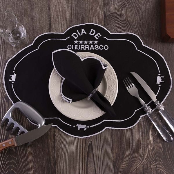 Jogo De Guardanapos Sousplat Americano 12 Peças Bordado Decorativo - Dia De Churrasco Preto