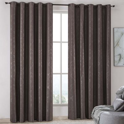 Cortina Iza Jacquard Estampado Floral 2,00x1,60m Sala Quarto Varão 2M - Marrom