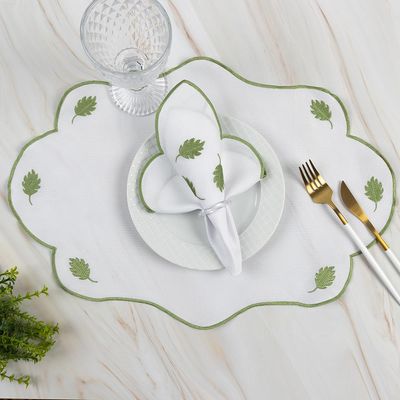 Kit 12 Jogos Americanos Guardanapos De Mesa Redondo Bordado Menta - Branco