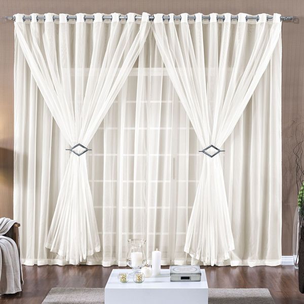 Cortina Paula 2,00m x 1,70m Palha Tecido Voal Leve Clean Para Sala ou Quarto