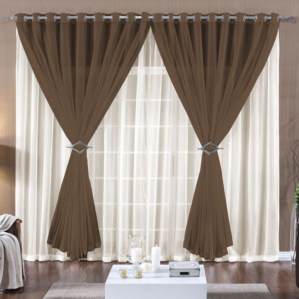 Cortina Paula 2,00m x 1,70m Tabaco Tecido Voal Leve Clean Para Sala ou Quarto