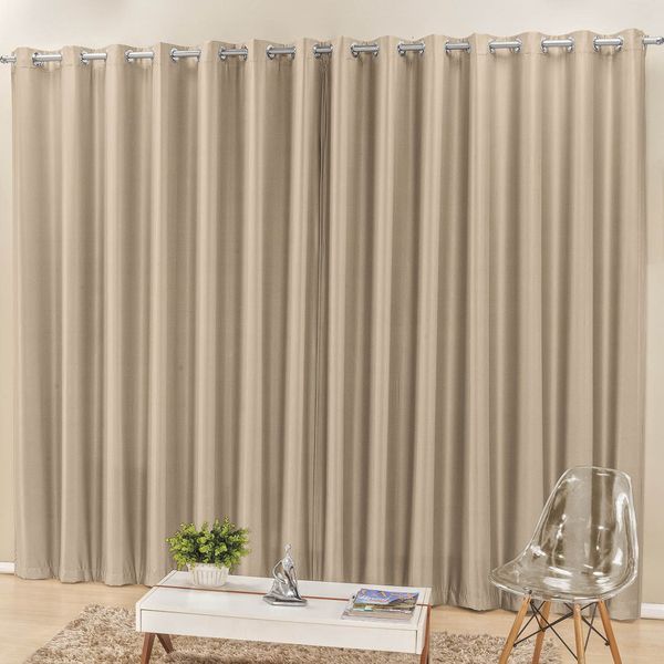 Cortina Madri 2,00m x 1,70m Bege Liso Tecido Semi Blackout Para Sala Quarto