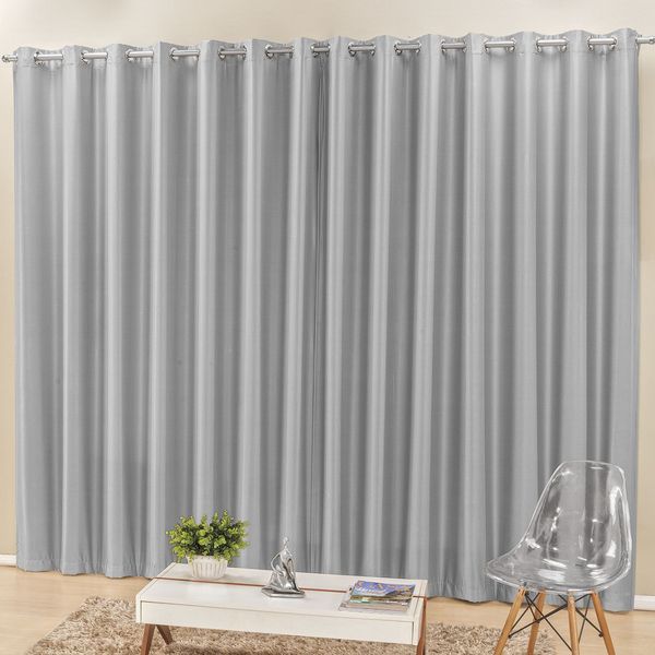 Cortina Madri 2,00m x 1,70m Cinza LIso Tecido Semi Blackout Para Sala ou Quarto