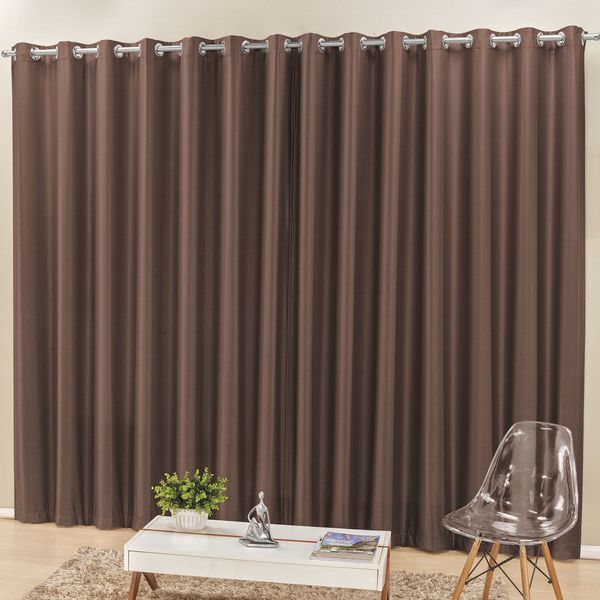 Cortina Madri 2,00m x 1,70m Tabaco Liso Tecido Semi Blackout Para Sala ou Quarto